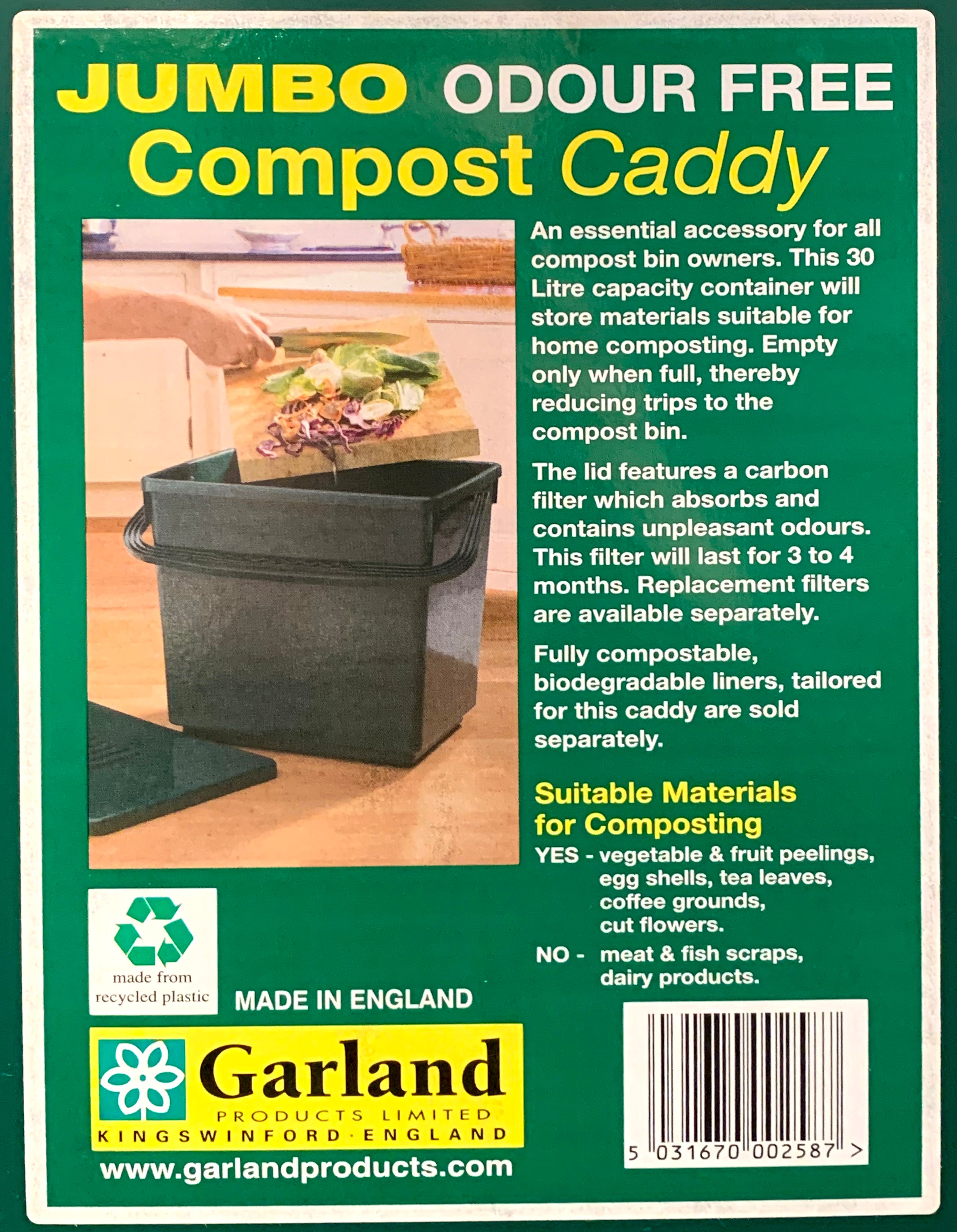 Jumbo Compost Caddy with Replacement Filters & Biodegradable Bags