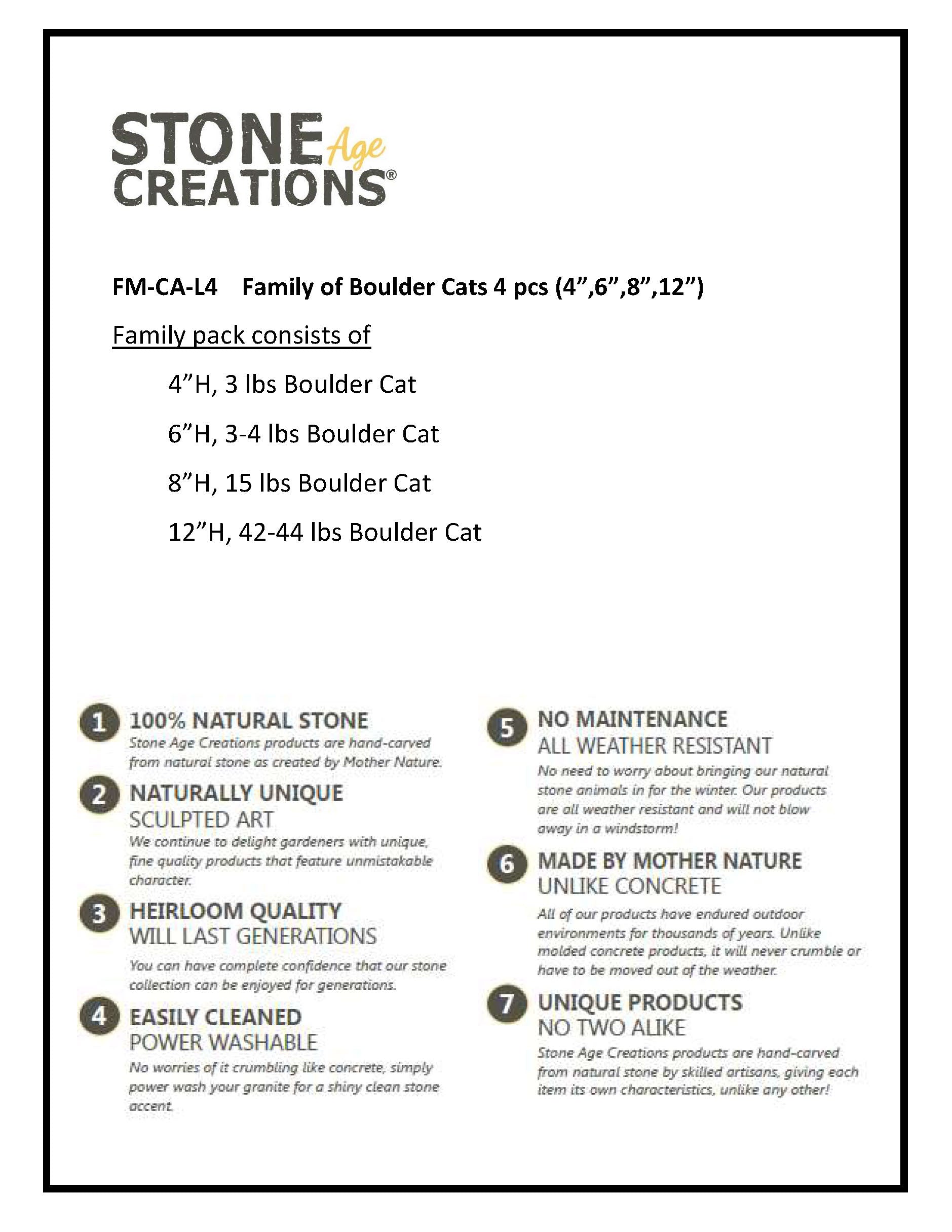 Family of Boulder Cats - 4 Pcs 4"H, 6"H, 8"H, 12"H