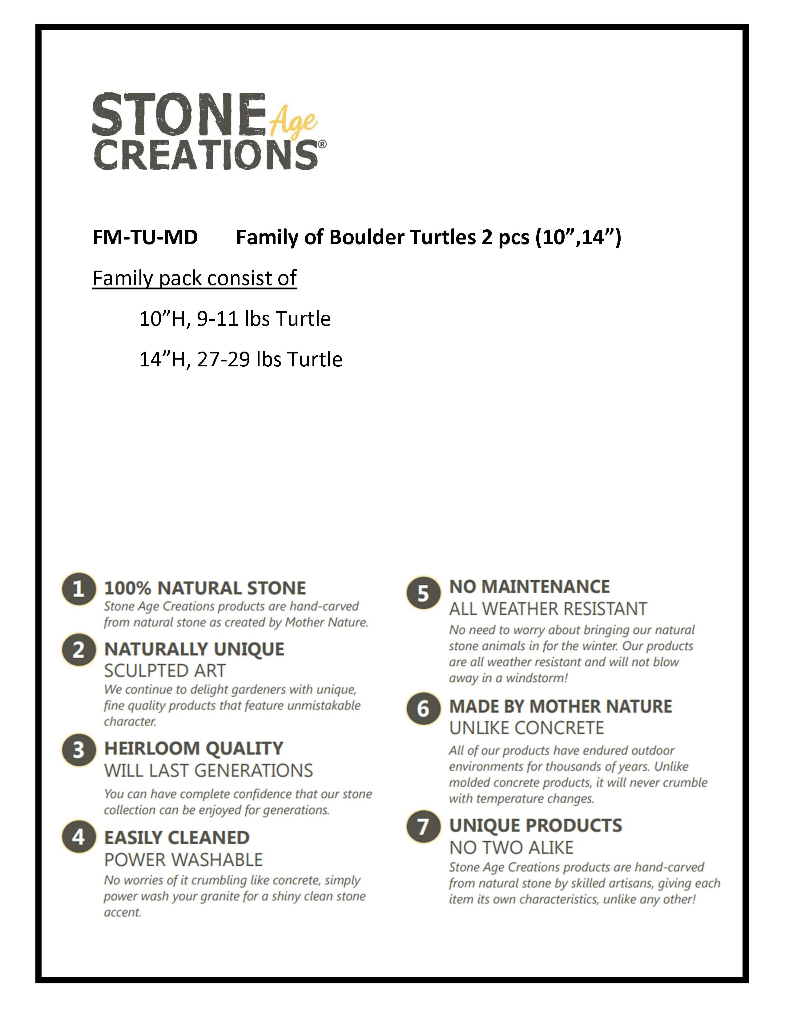 Family of Boulder Turtles - 2 Pcs 10"H, 14"H