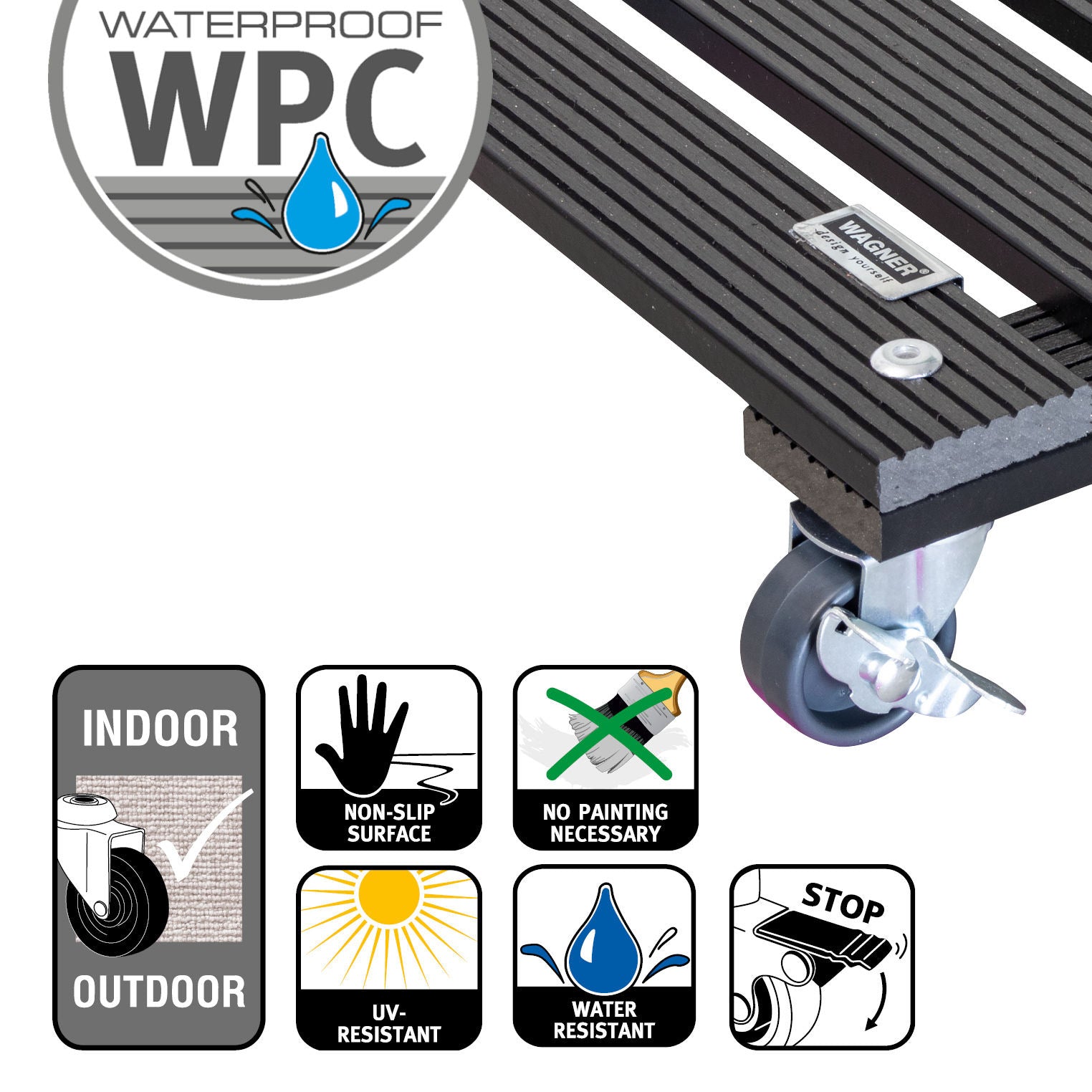 Wagner Waterproof Plant Caddy - 11.4" Gray Square