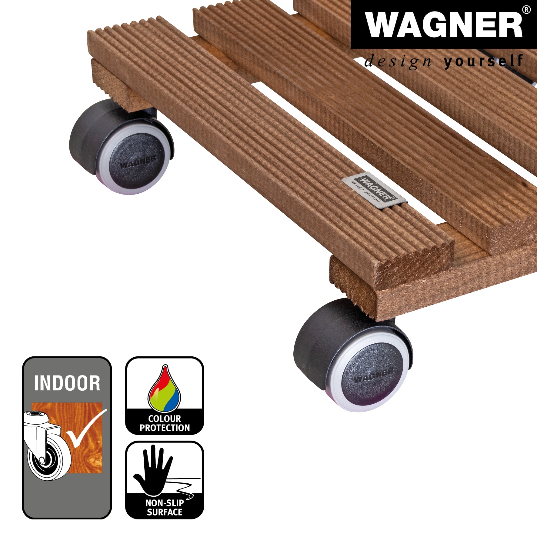 Wooden Plant Caddy - 11" Medium Wash Square Ribbed