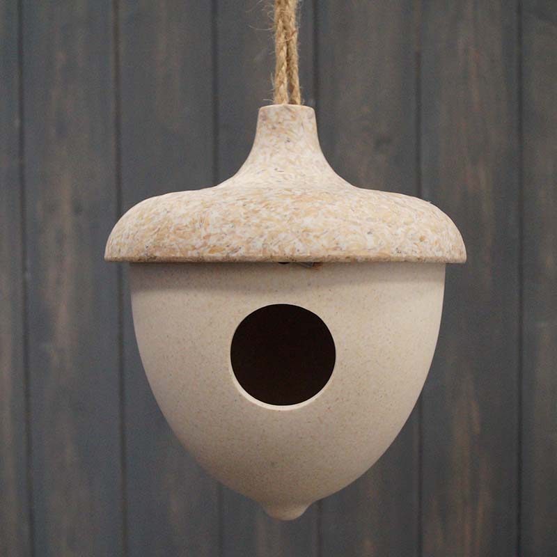 Hanging Acorn Birdhouse - 7.4" Chaff and Bamboo