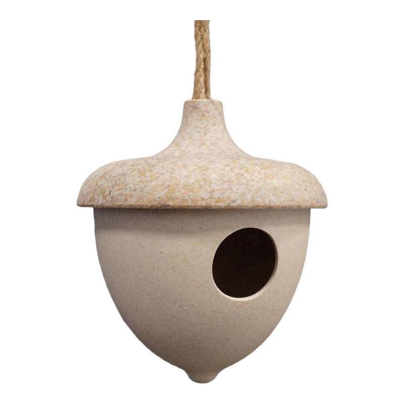 Hanging Acorn Birdhouse - 7.4" Chaff and Bamboo