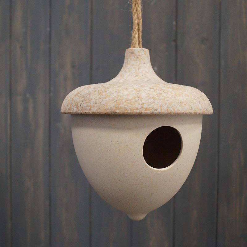 Hanging Acorn Birdhouse - 7.4" Chaff and Bamboo