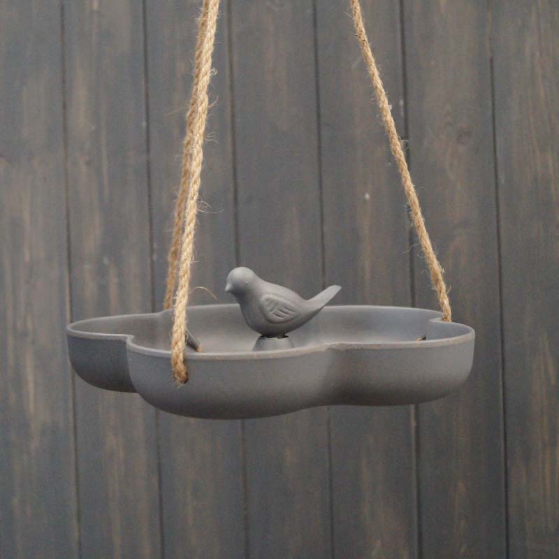 Hanging Bird Bath/Feeder - 9.2" Anthracite Bamboo