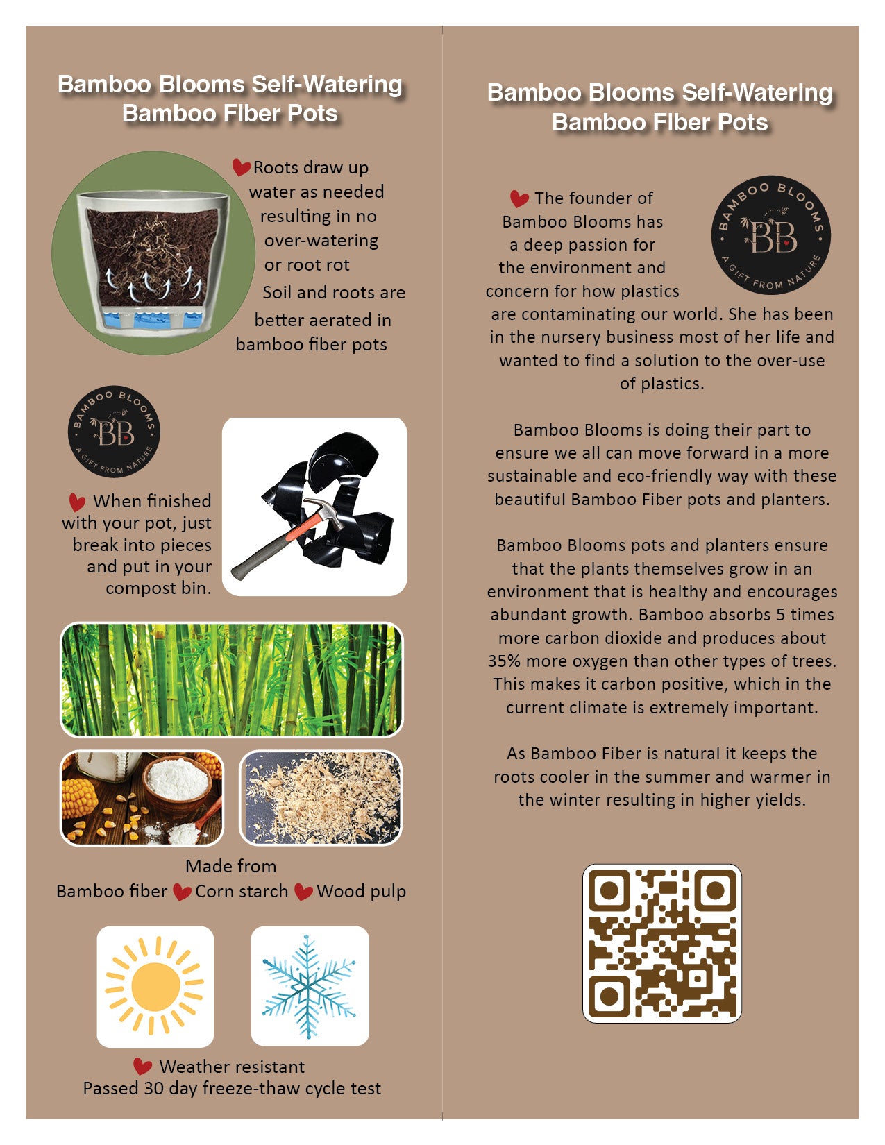 Self-Watering Bamboo Pot - 10" Cream Round