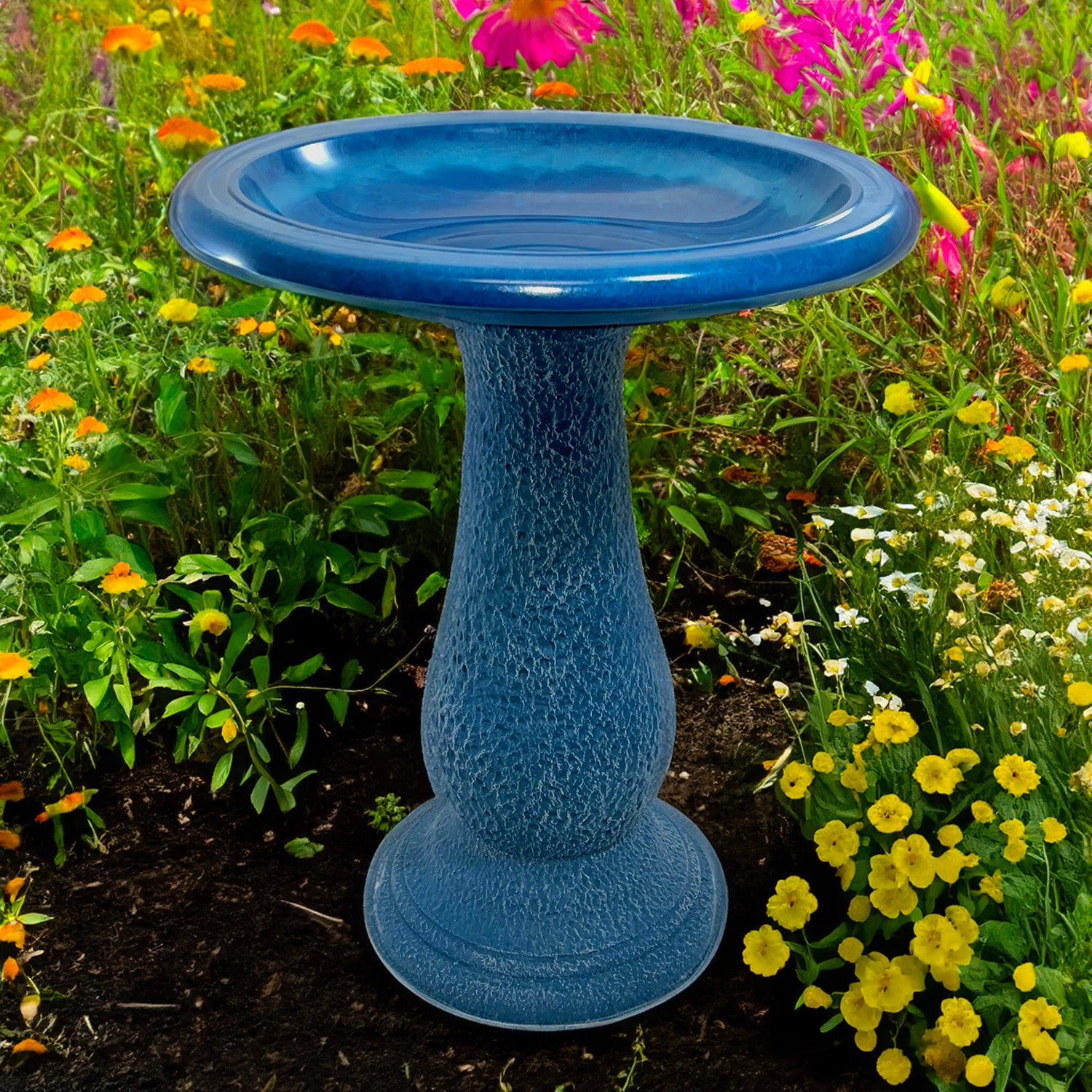 Azure Fiber Clay Birdbath - 24"