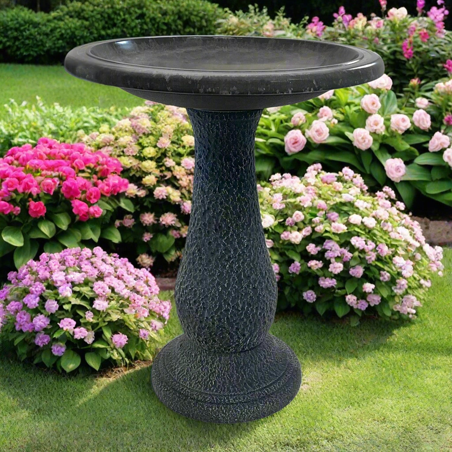 Gray Fiber Clay Birdbath m- 24"