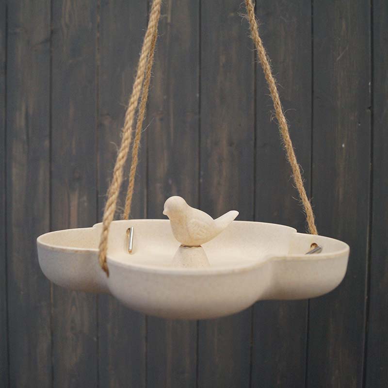 Hanging Bird Bath/Feeder - 9.2" Natural Bamboo