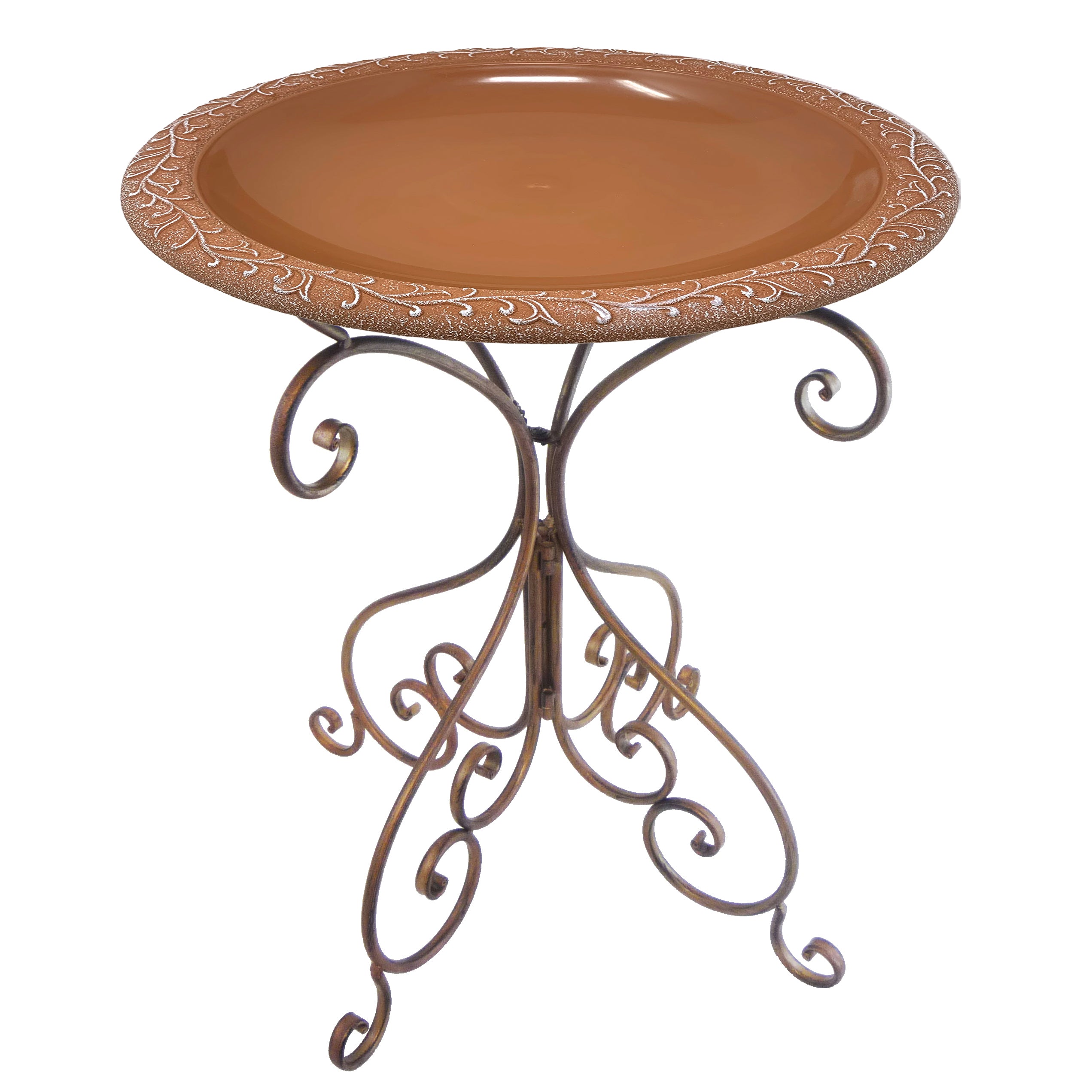 Terra Cotta Fiber Clay Birdbath on Antique Bronze Metal Base - 28"