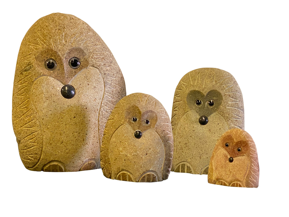 Family of Boulder Standing Hedgehogs - 4 Pcs 4"H, 6"H, 8"H, 12"H