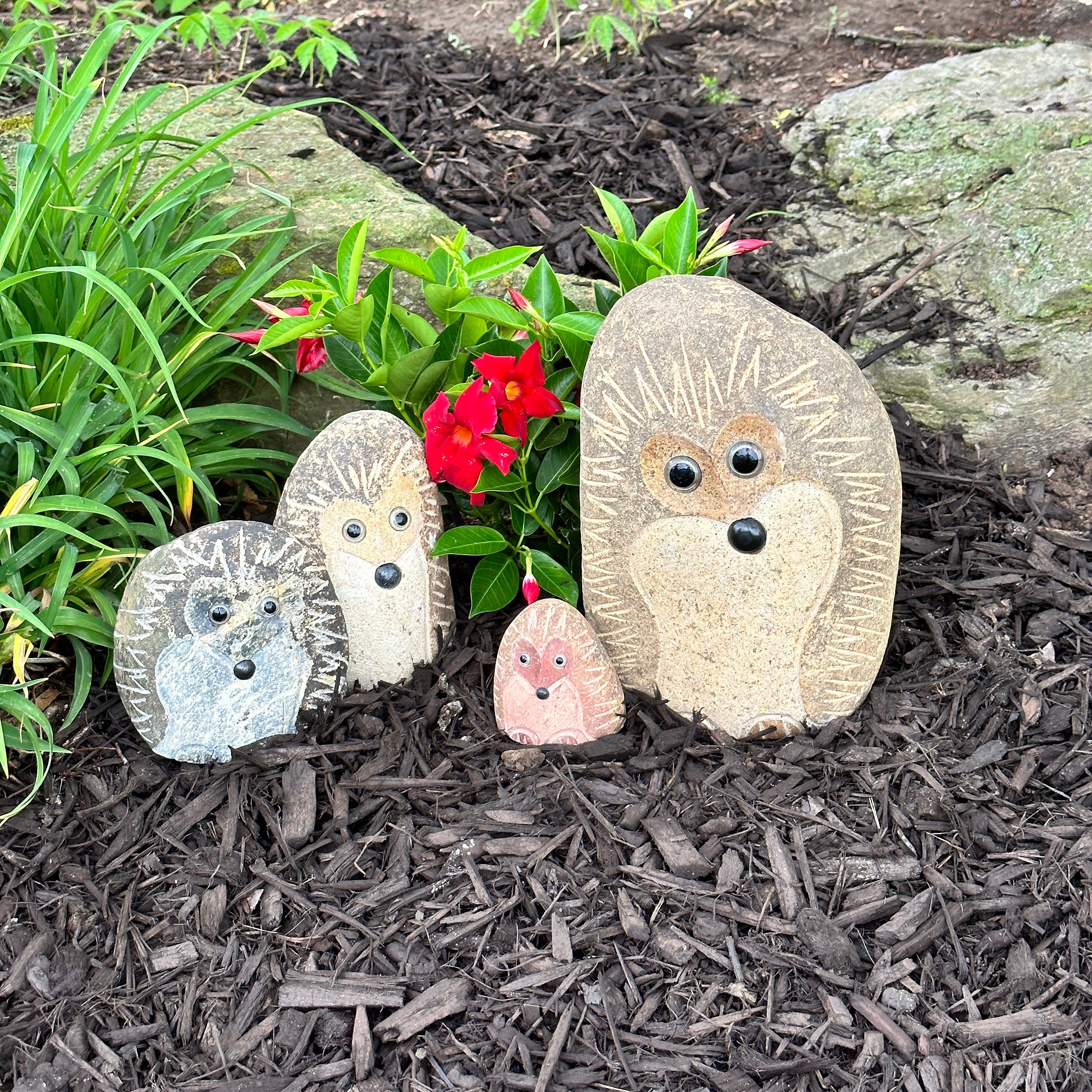 Family of Boulder Standing Hedgehogs - 4 Pcs 4"H, 6"H, 8"H, 12"H