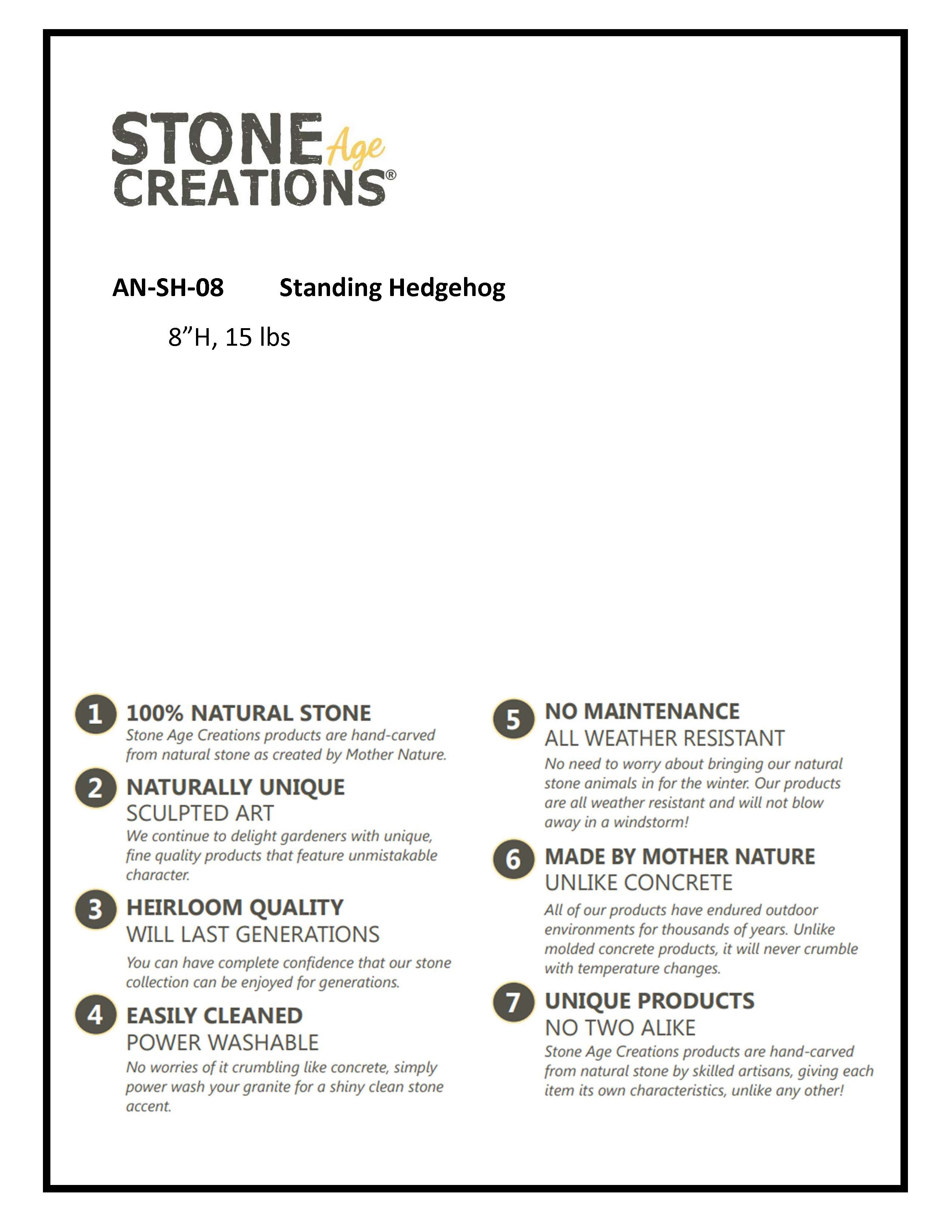 Boulder Standing Hedgehog - 8" H