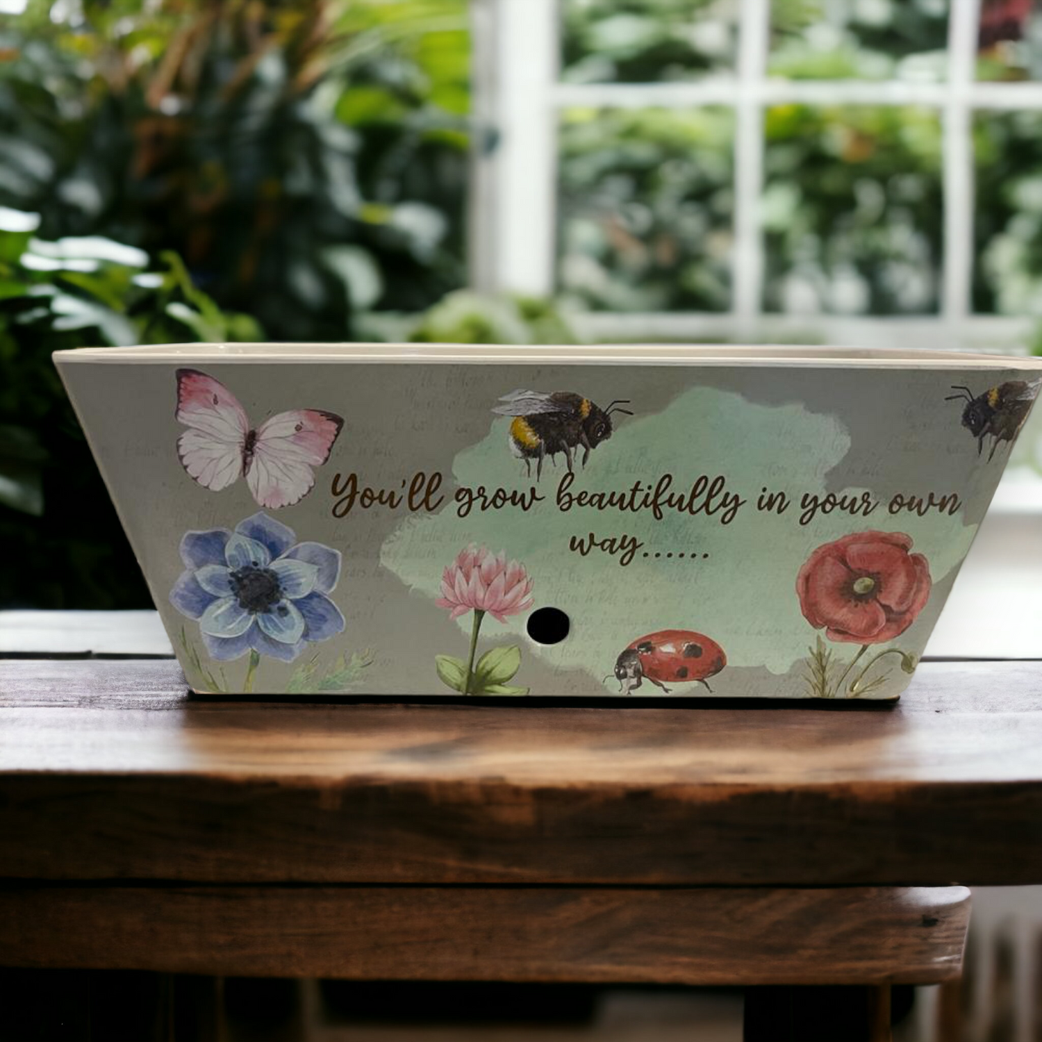 16" Rectangular Self-Watering Bamboo Planter - Flowers