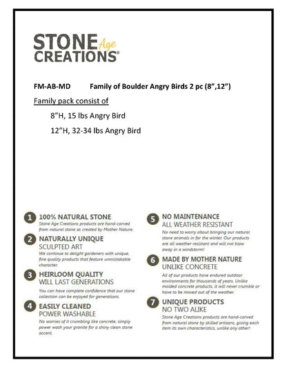 Family of Boulder Angry Birds - 2 Pcs 8"H, 12"H