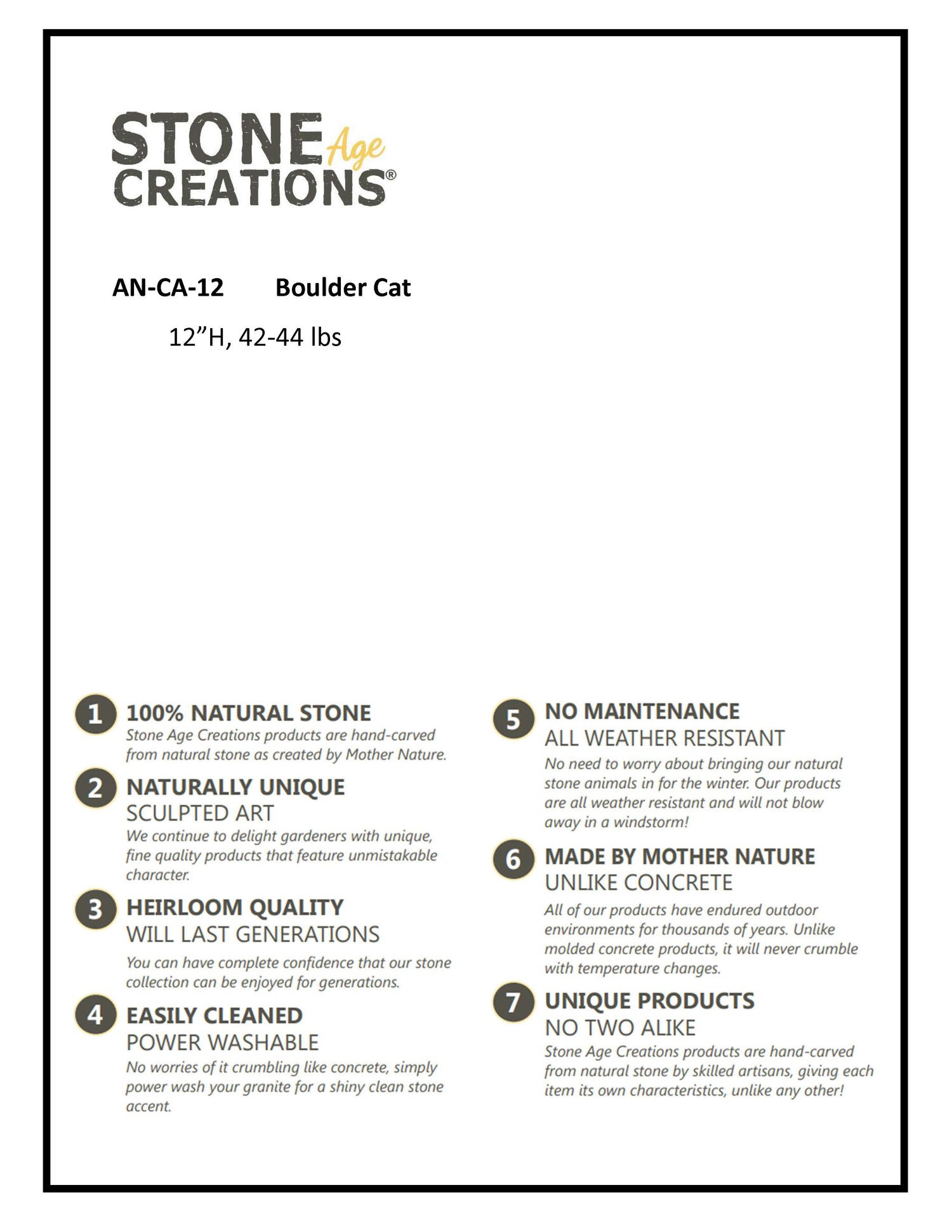 Boulder Cat - 12" H