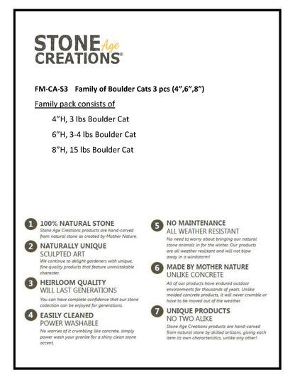 Family of Boulder Cats - 3 Pcs 4"H, 6"H, 8"H