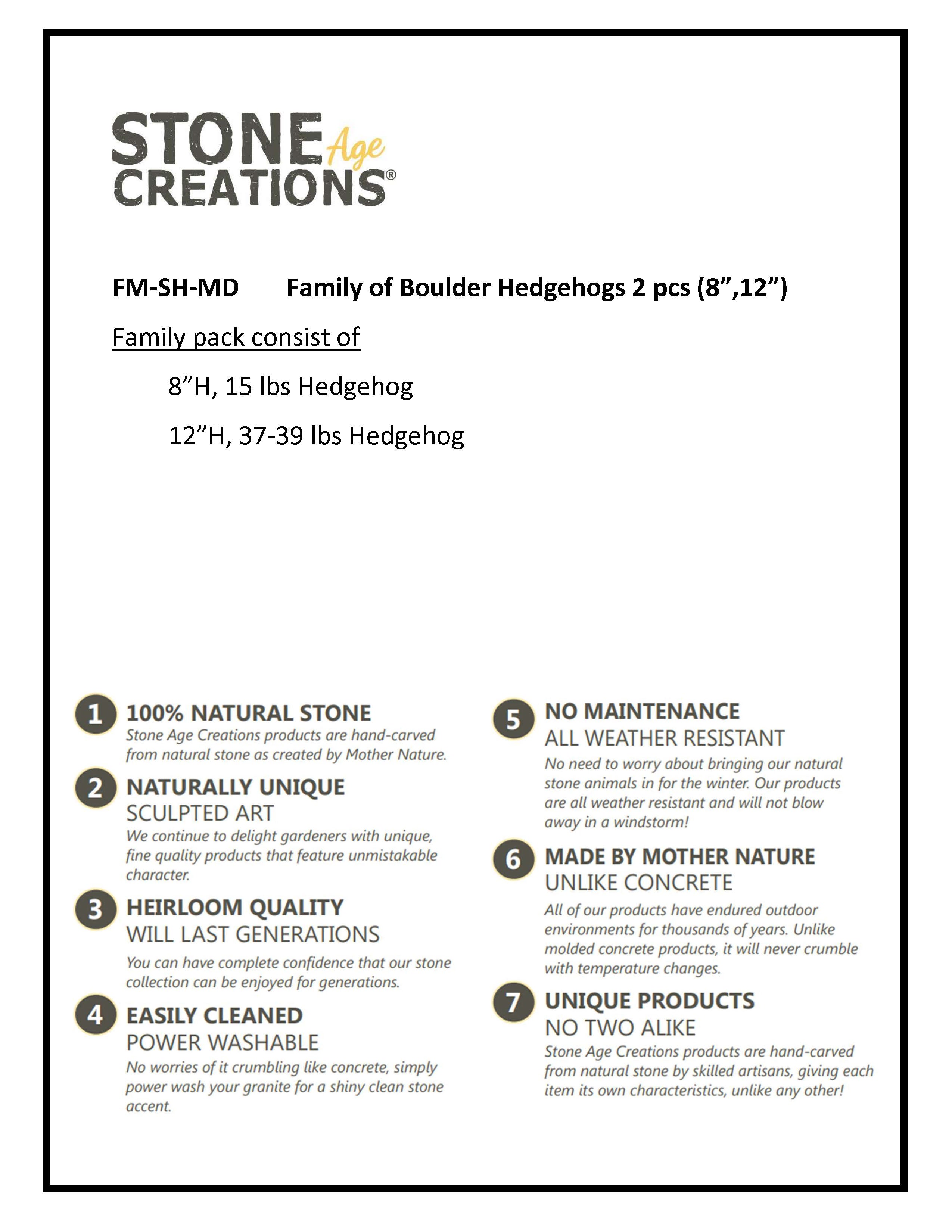 Family of Boulder Standing Hedgehogs - 2 Pcs 8"H, 12"H