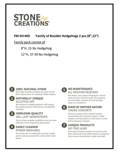 Family of Boulder Standing Hedgehogs - 2 Pcs 8"H, 12"H