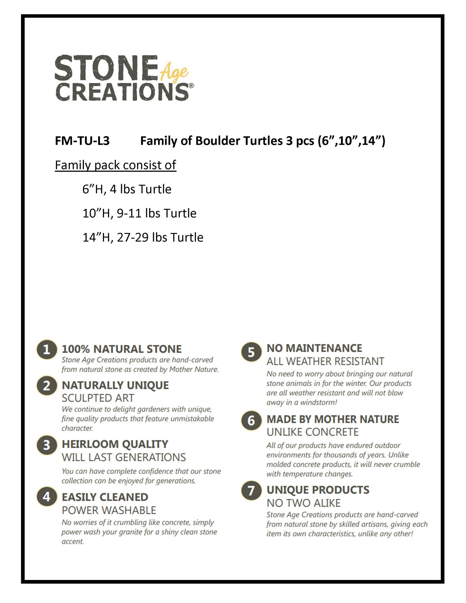 Family of Boulder Turtles - 3 Pcs 6"H, 10"H, 14"H