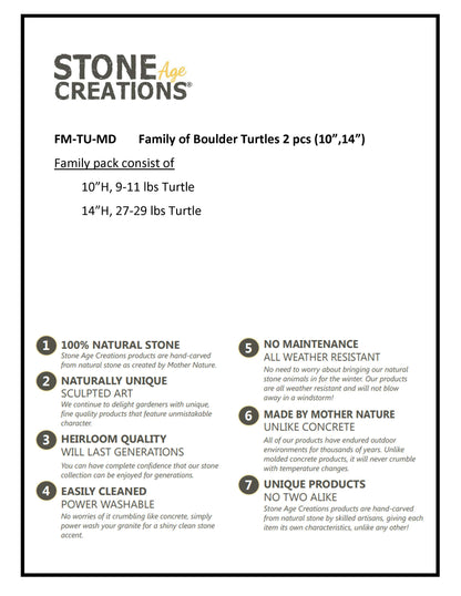 Family of Boulder Turtles - 2 Pcs 10"H, 14"H