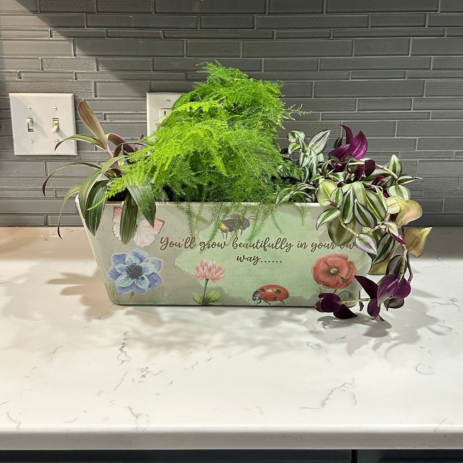 16" Rectangular Self-Watering Bamboo Planter - Flowers