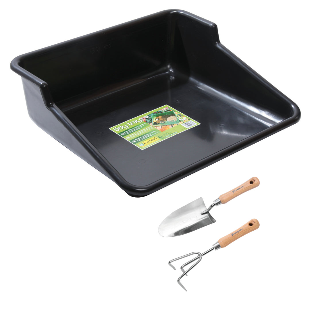 Tidy Tray - Black with Stainless Steel Trowel &amp; Cultivator