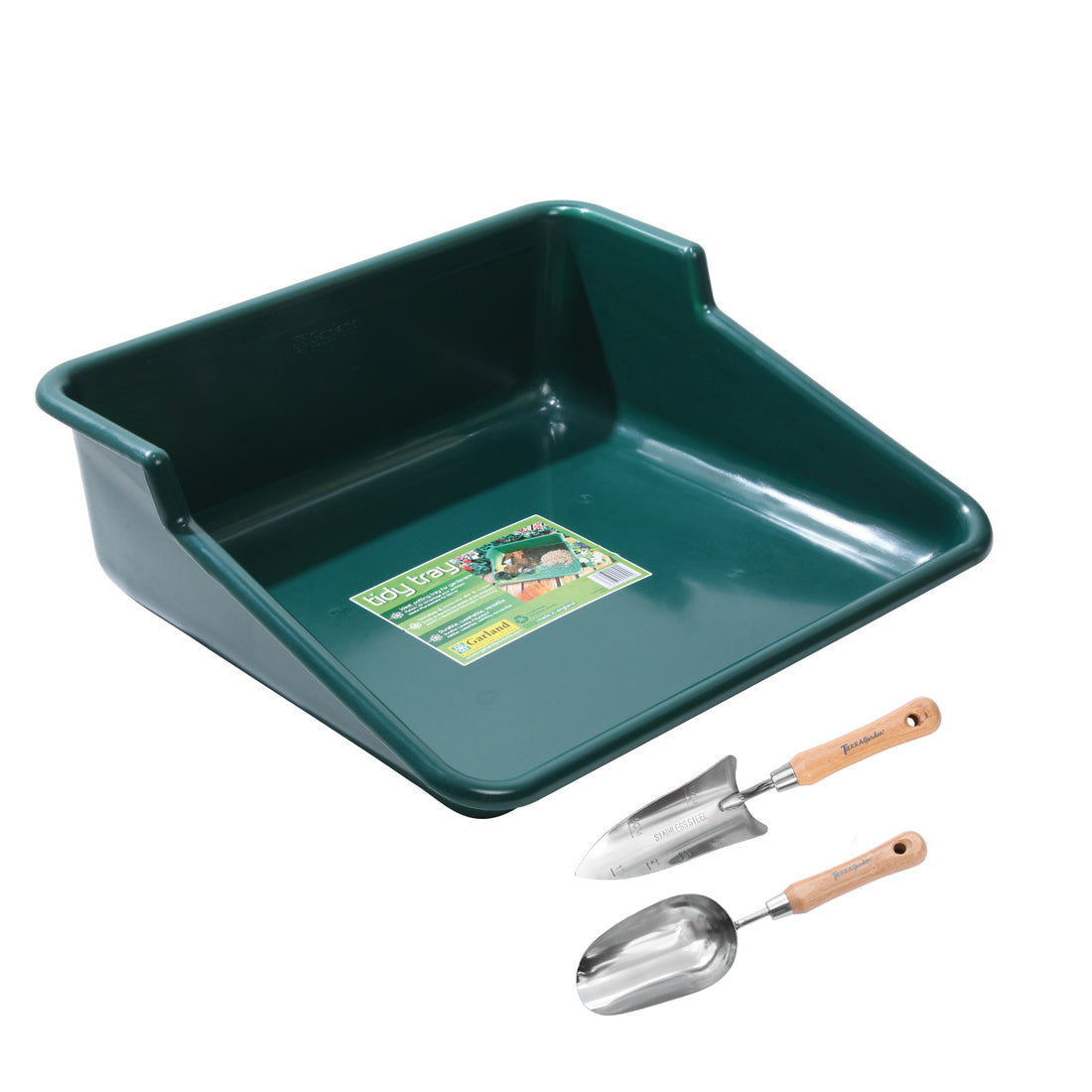 Tidy Tray - Green with Stainless Steel Transplanter and Scoop