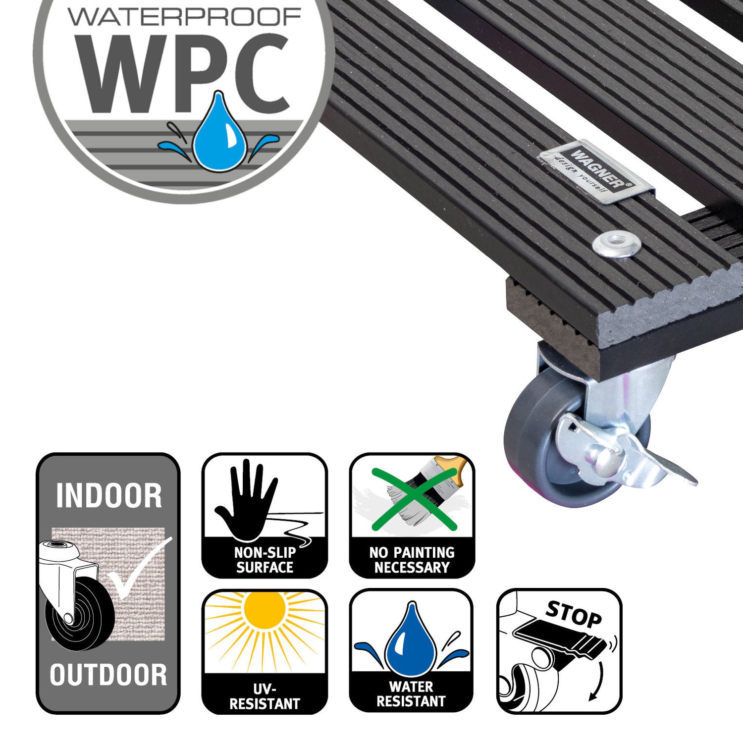 Wagner Waterproof Plant Caddy - 11.4" Gray Square