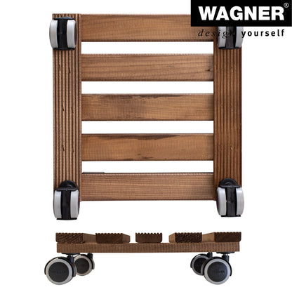 Wooden Plant Caddy - 11" Medium Wash Square Ribbed