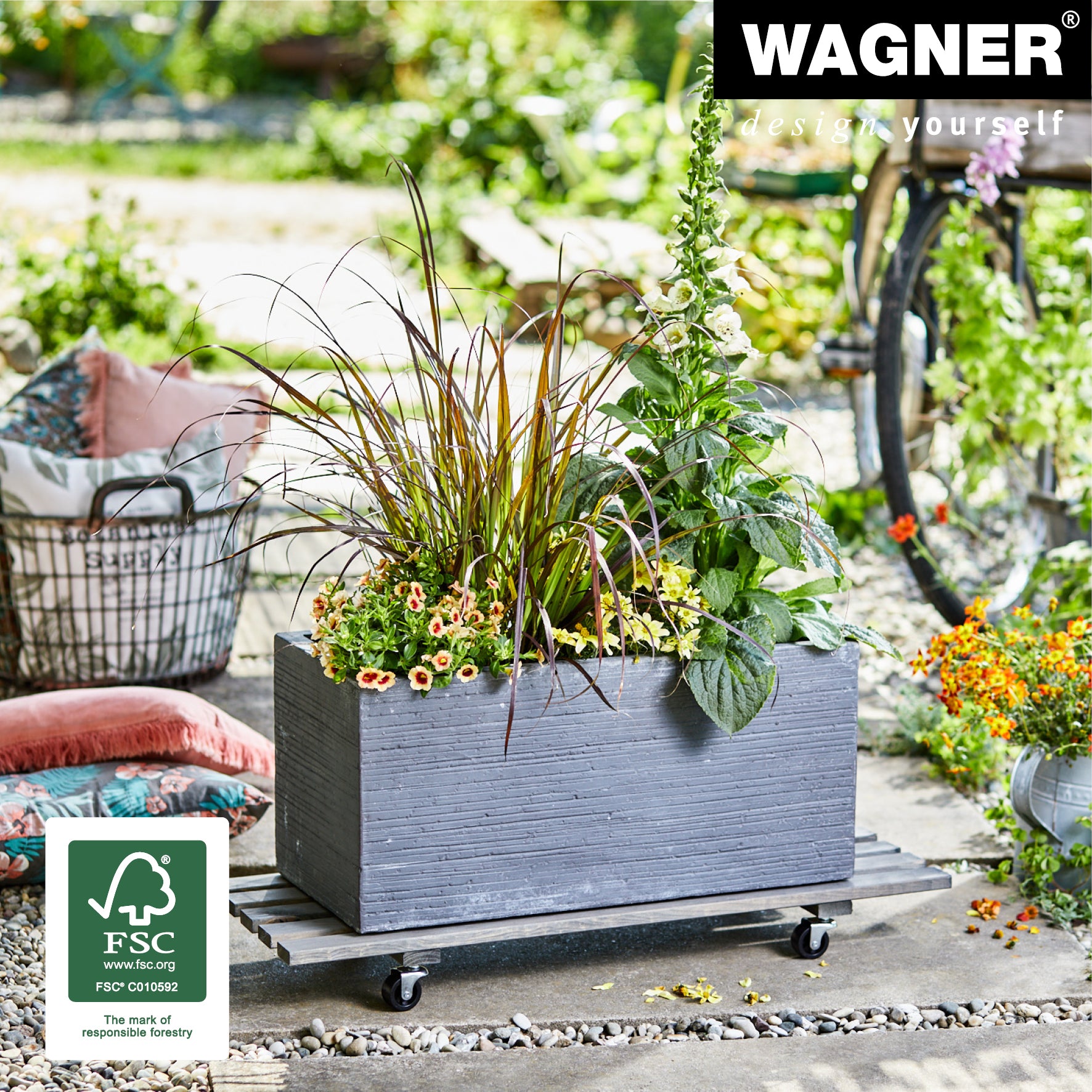 Wooden Plant Caddy - 11.5" x 31" Gray Rectangle