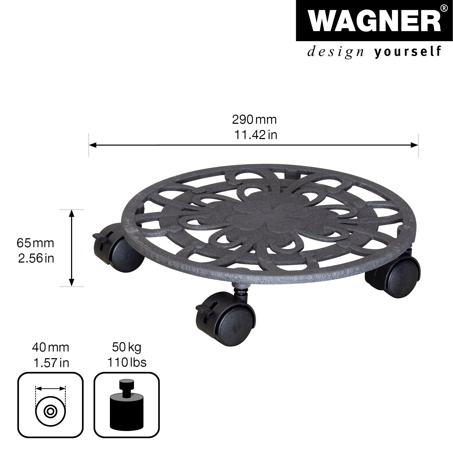 Cast Iron Plant Caddy - 11.4" Slate Gray Round
