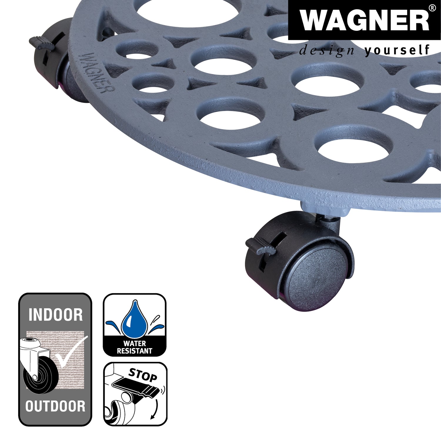 Cast Iron Plant Caddy - 15" Pewter Round