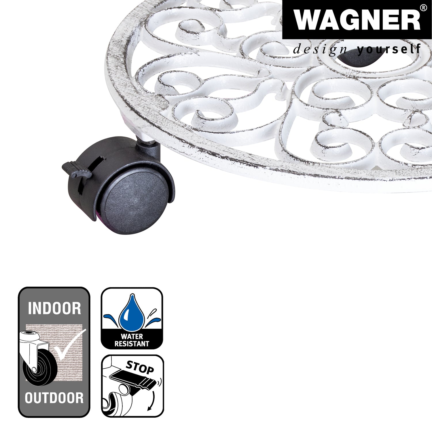 Cast Iron Plant Caddy - 11.4" White Round