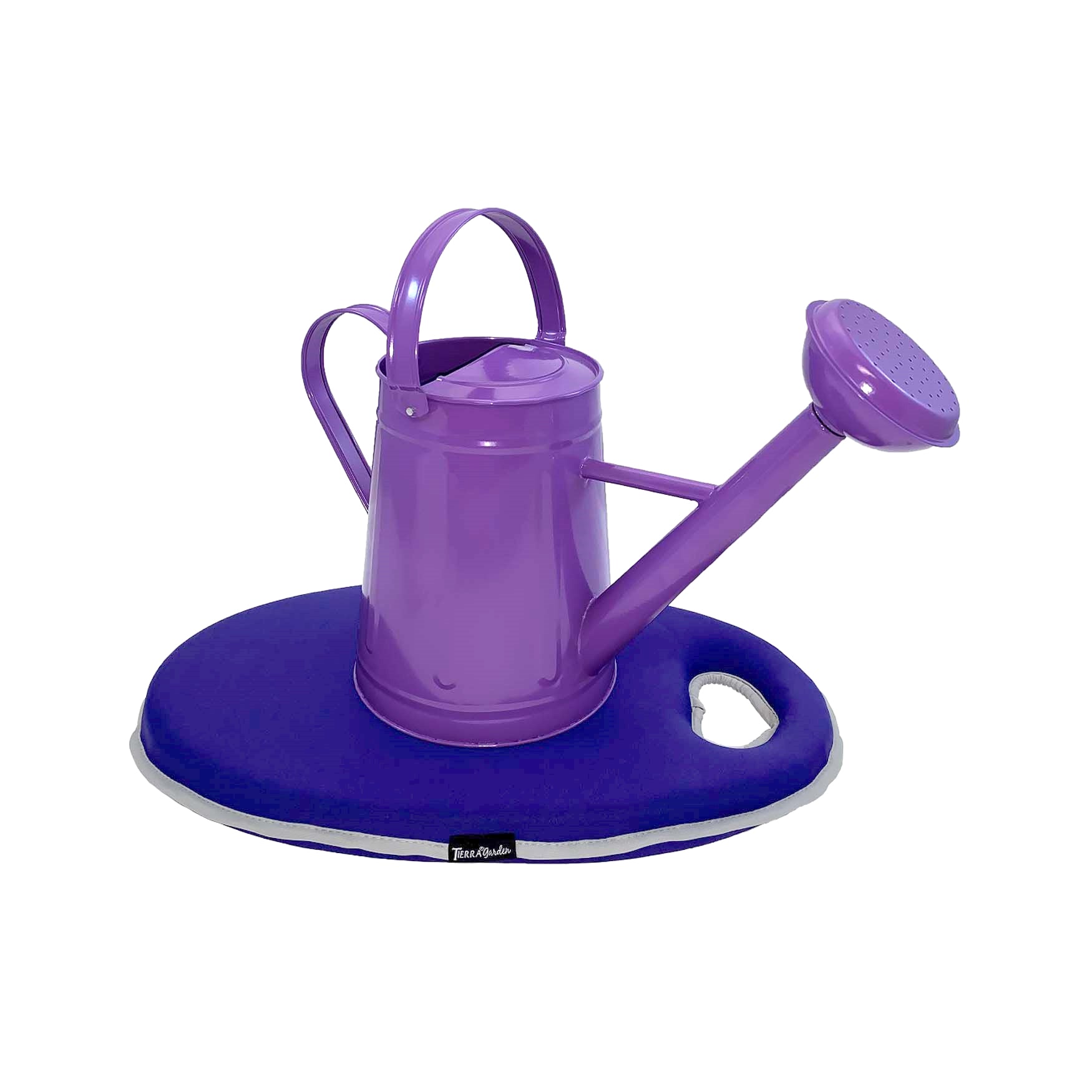 Metal Watering Can &amp; Memory Foam Kneel Cushion Combo - 1.2 gal Violet