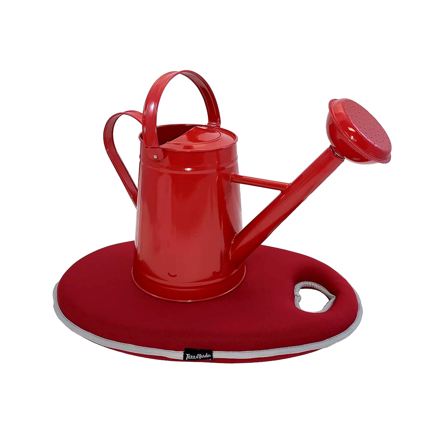 Metal Watering Can &amp; Memory Foam Kneel Cushion Combo - 1.2 gal Red