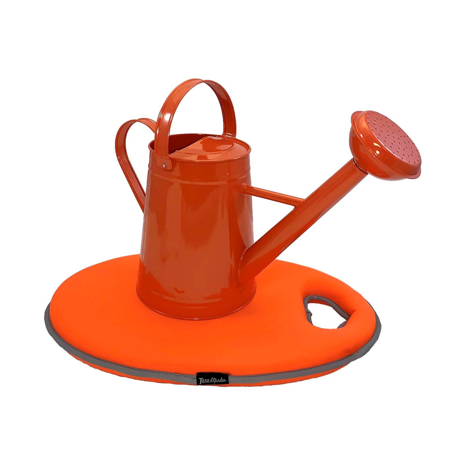 Metal Watering Can &amp; Memory Foam Kneel Cushion Combo - 1.2 gal Orange