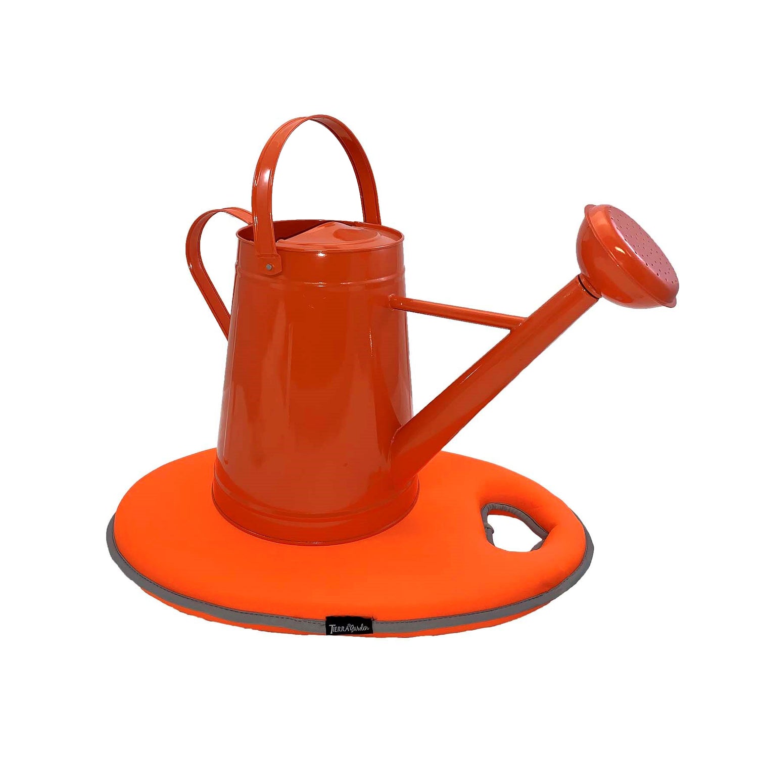 Metal Watering Can &amp; Memory Foam Kneel Cushion Combo - 2.1 gal Orange
