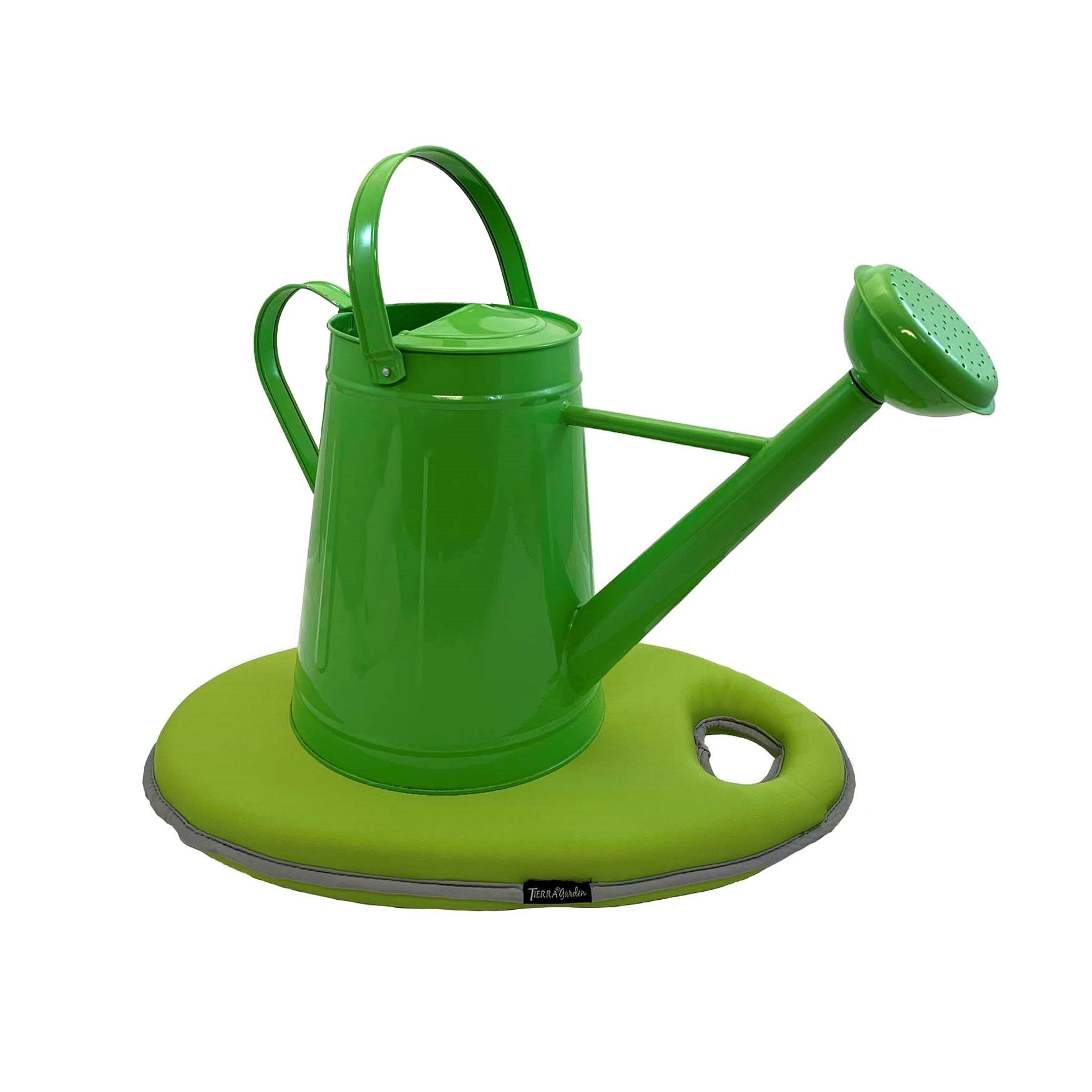 Metal Watering Can &amp; Memory Foam Kneel Cushion Combo - 2.1 gal Green