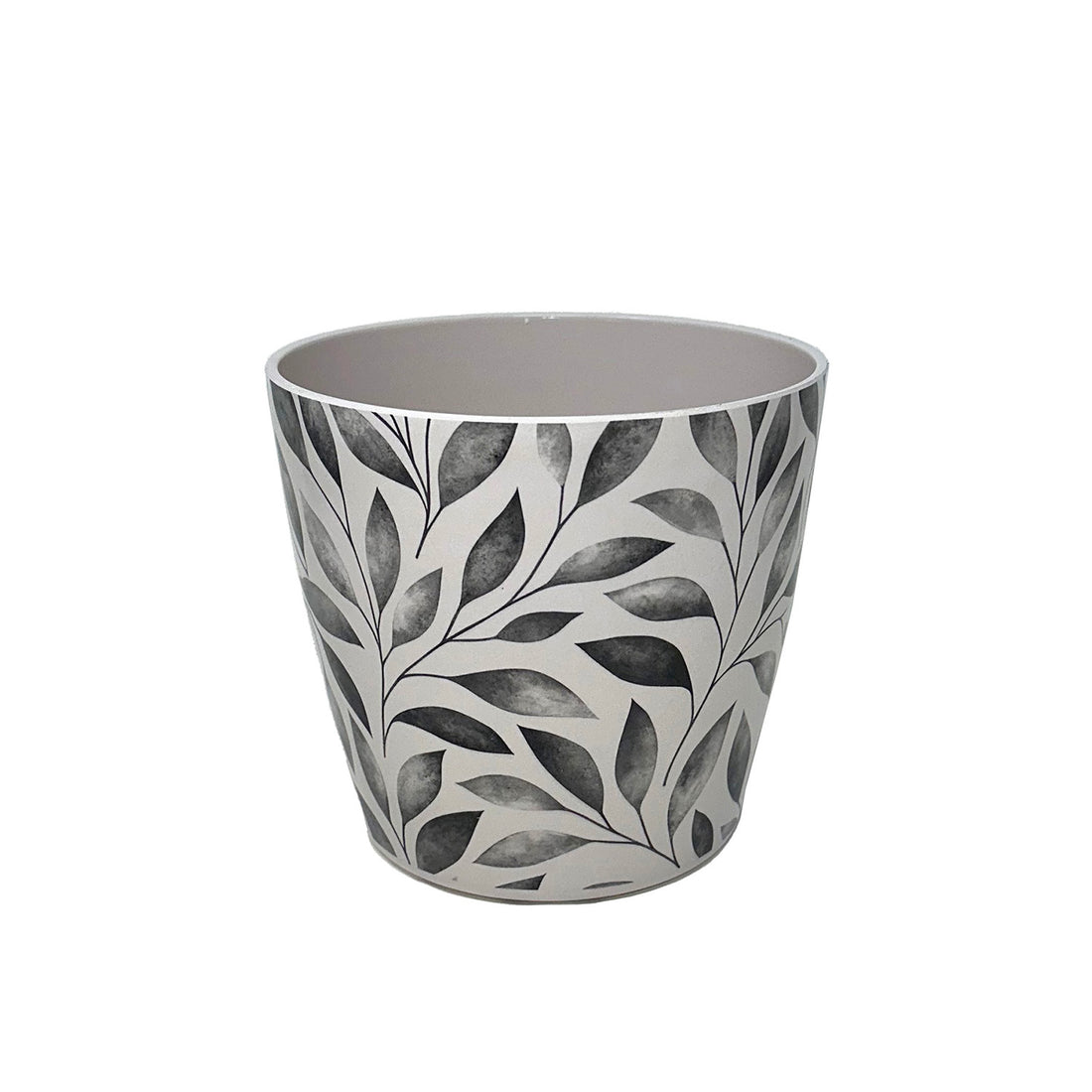 5" Round Self-Watering Bamboo Pot - Gray Leaves