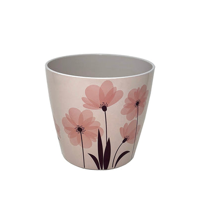 5" Round Self-Watering Bamboo Pot - Pink Flower