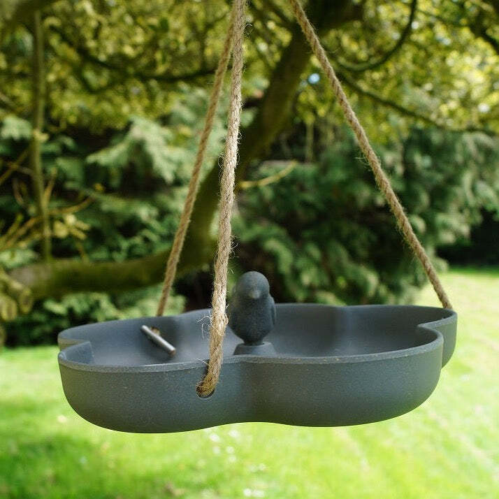 Hanging Bird Bath/Feeder - 9.2" Anthracite Bamboo