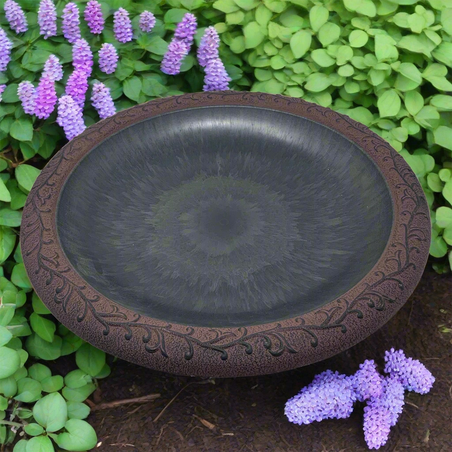 Slate/Wine Fiber Clay Birdbath Bowl - 19" dia