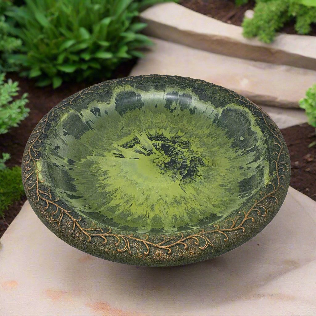 Light Green Fiber Clay Birdbath Bowl - 19" dia