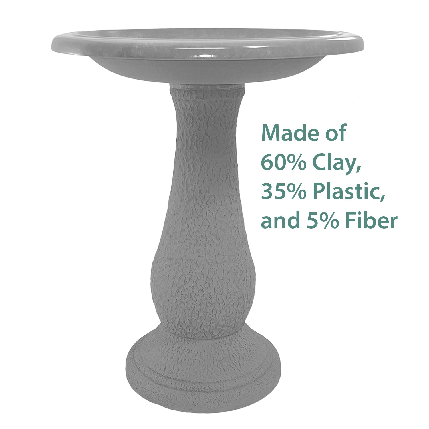 Gray Fiber Clay Birdbath m- 24"