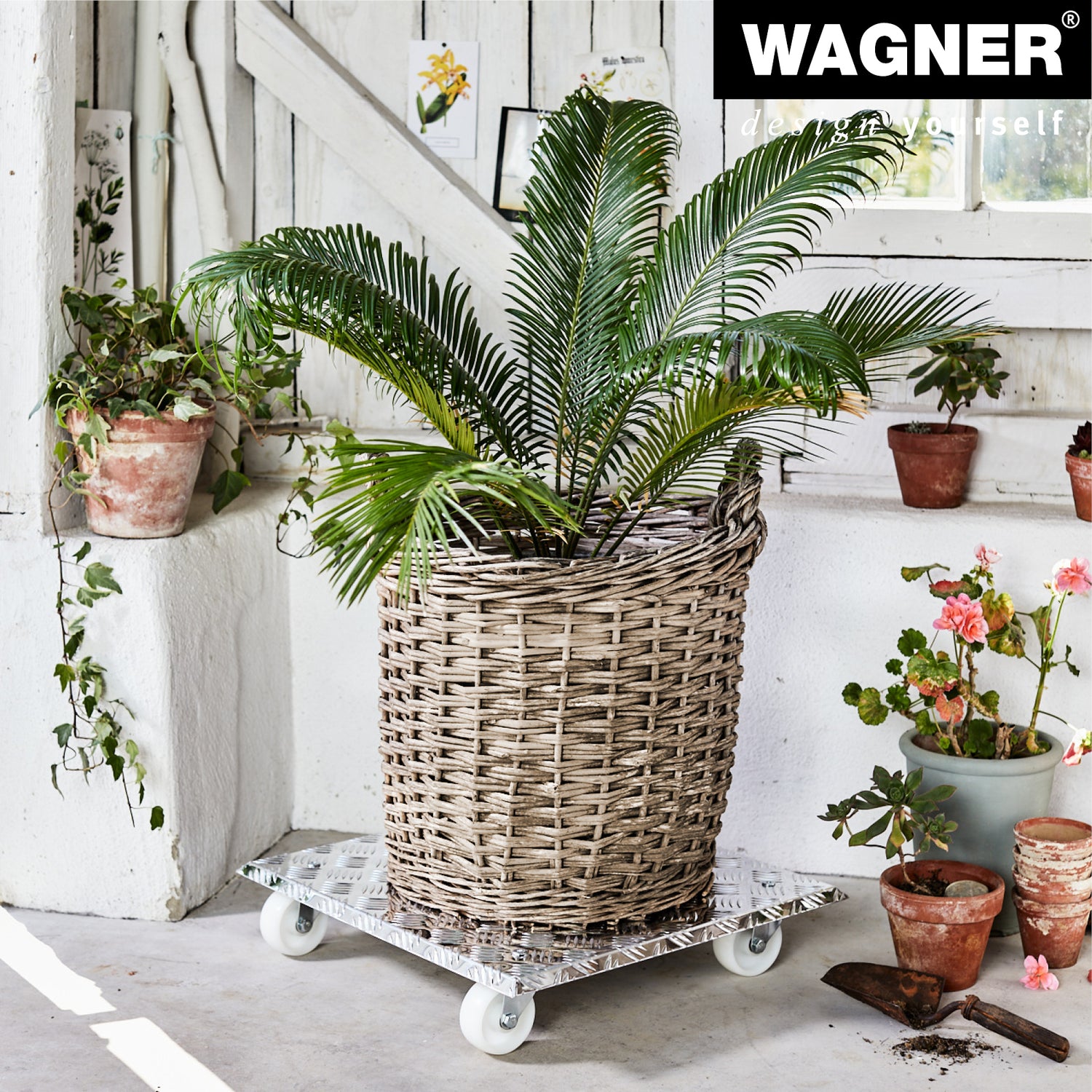 Aluminum Plant Caddy  - 18.5" Silver Square Diamond Plated