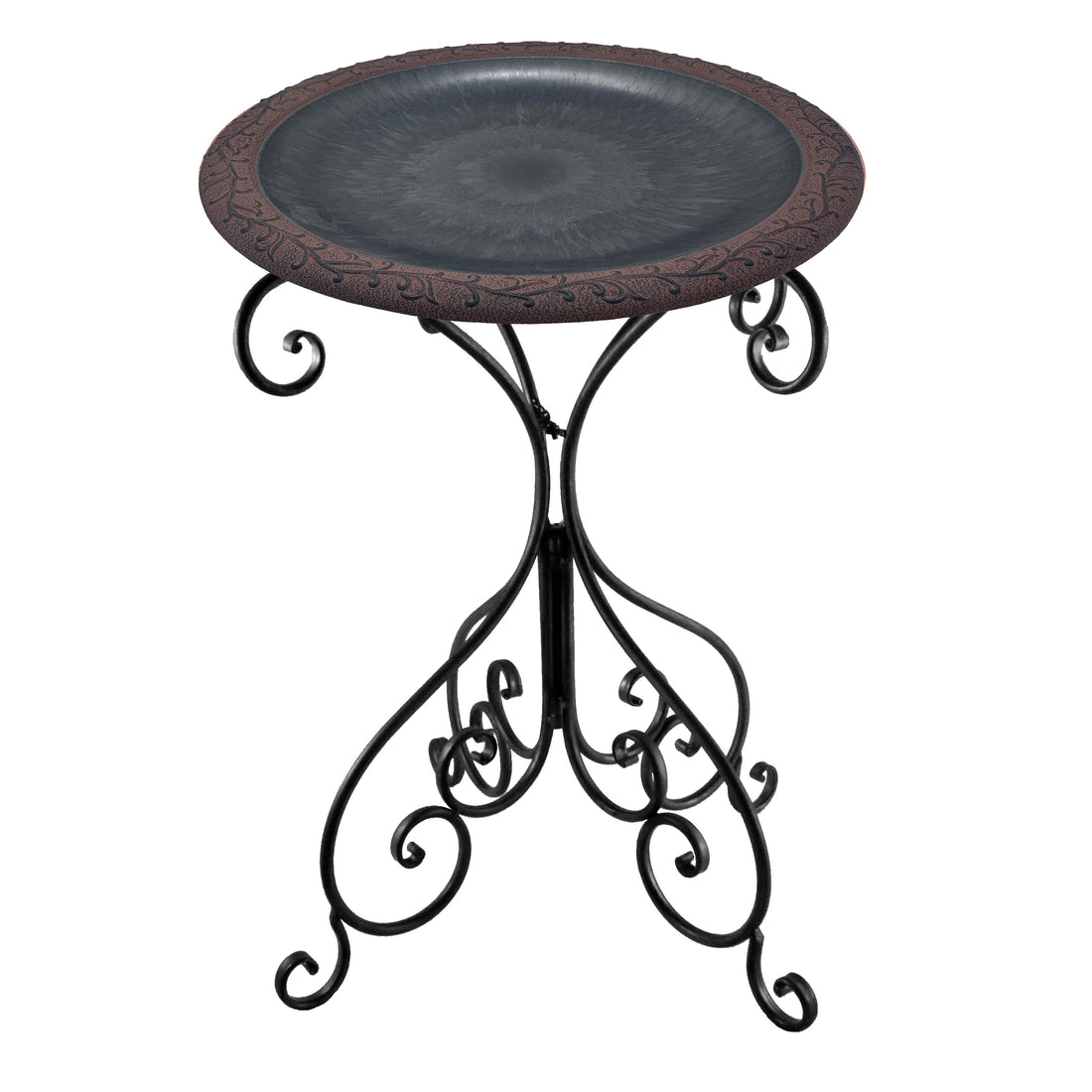 Slate/Wine Fiber Clay Birdbath on Black Metal Base - 28"