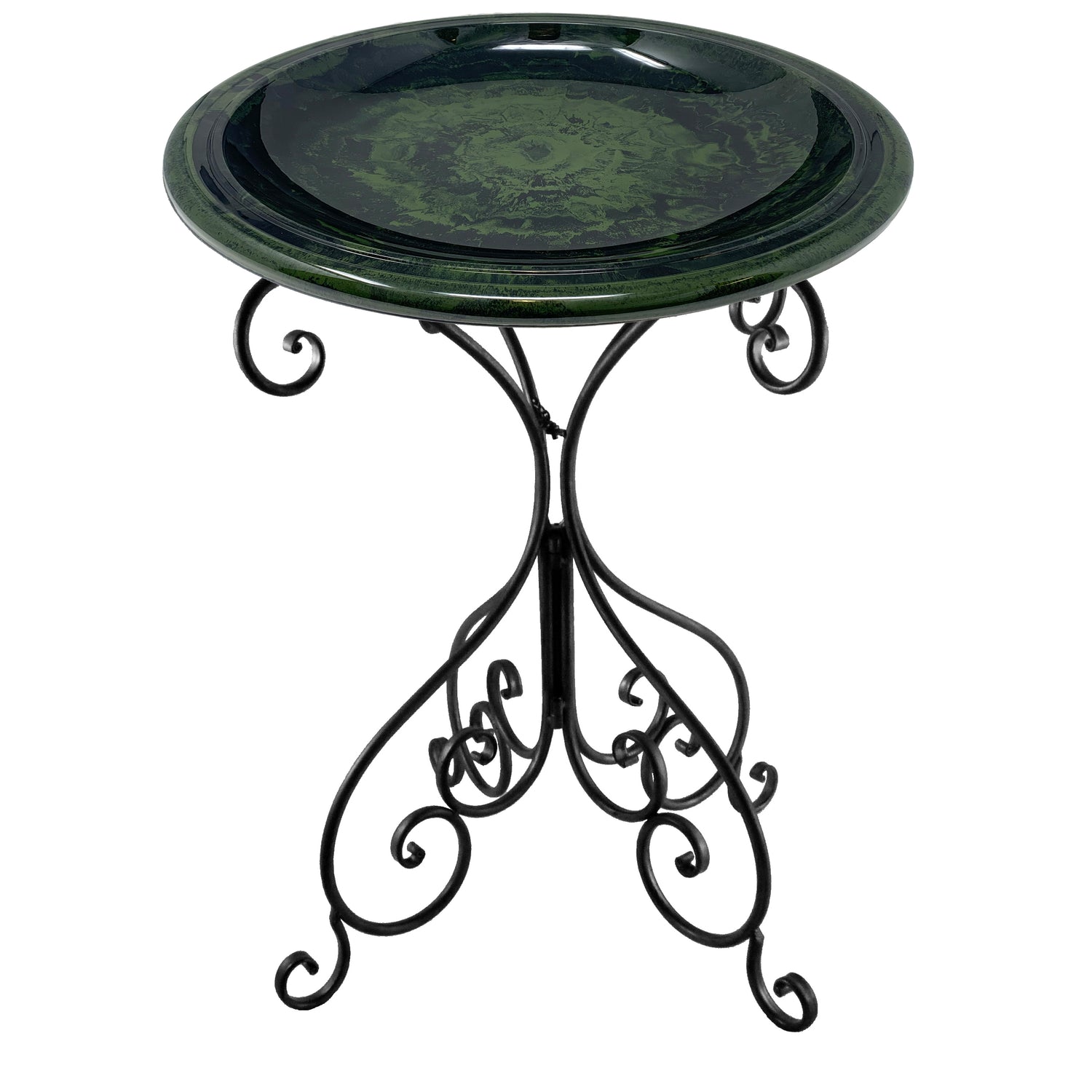 Hunter Green Fiber Clay Birdbath on Black Metal Base - 28"
