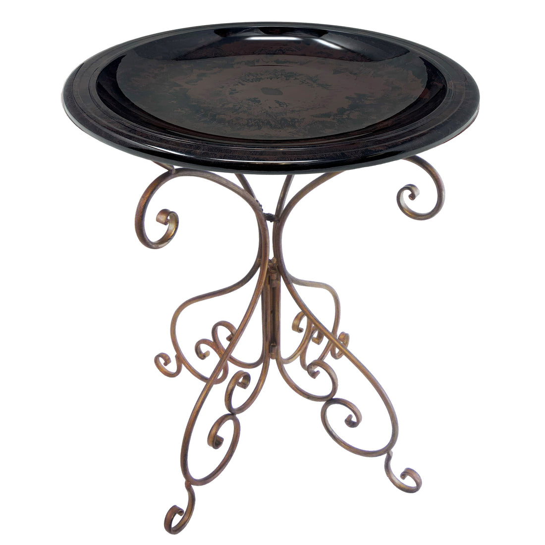 Antique Brown Fiber Clay Birdbath on Antique Bronze Metal Base - 28"