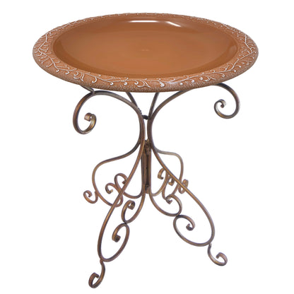 Terra Cotta Fiber Clay Birdbath on Antique Bronze Metal Base - 28"